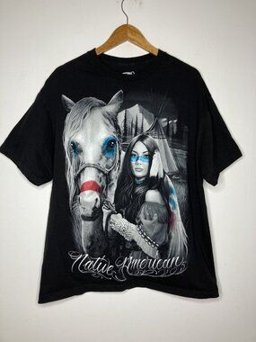 DGA Native American Woman & Horse T-Shirt Men's XL Black